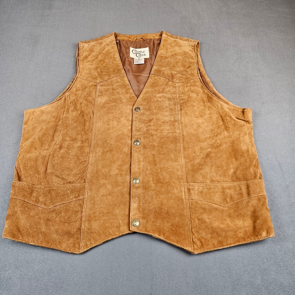 Cripple Creek Mens 3XL Tan Brown Genuine Leather Suede Western Snap Front Vest